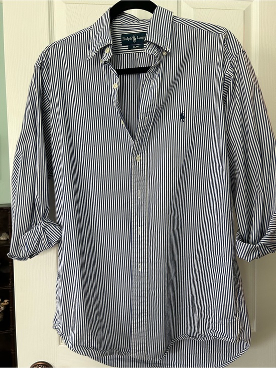Ralph Lauren Tops - Ralph Lauren Navy & White Striped Button-Down Shirt